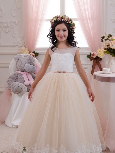 Marfim & Champanhe Amor Sem Mangas Vestido de Baile Vestidos para Meninas de Flores Online