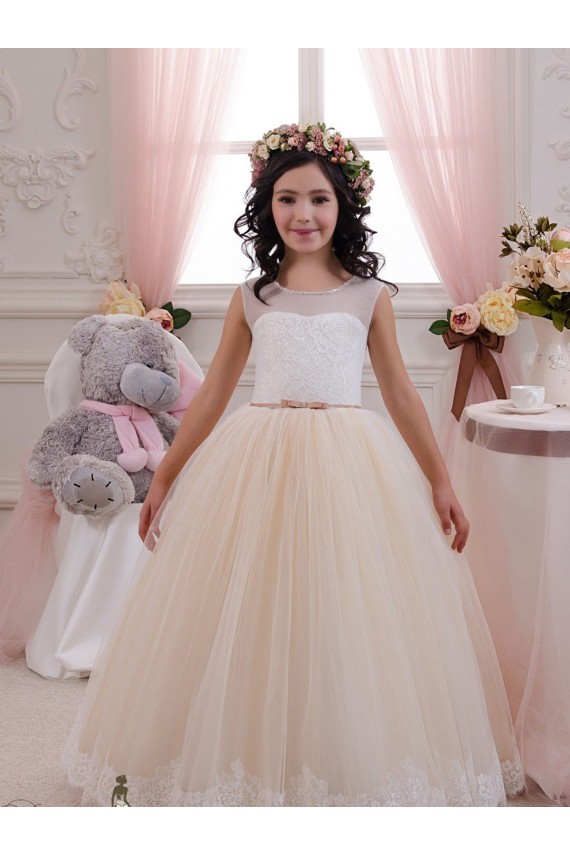 Marfim & Champanhe Amor Sem Mangas Vestido de Baile Vestidos para Meninas de Flores Online