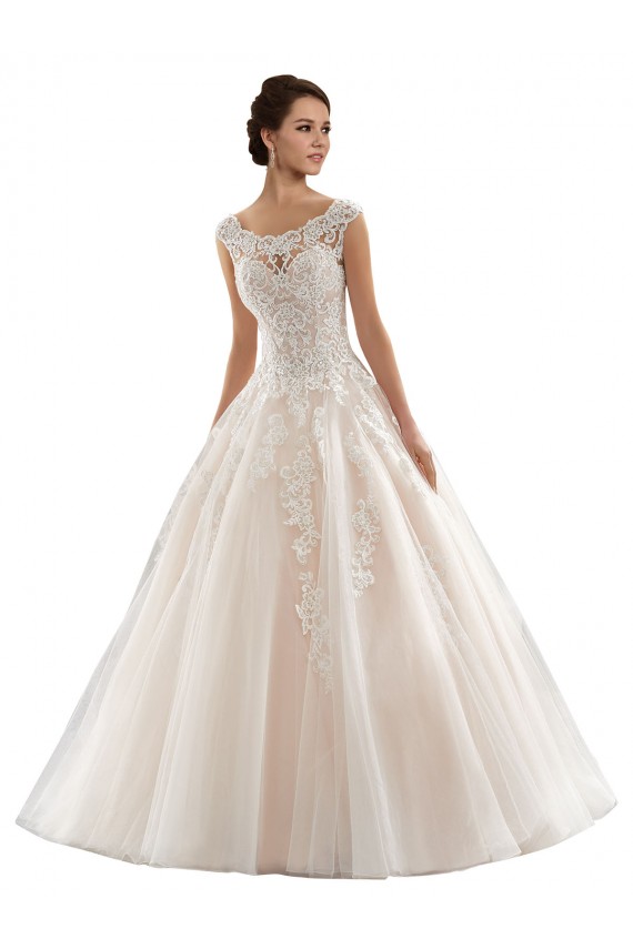 Marfim & Champanhe Barco Mangas Curtas Vestido de Baile Vestidos de Noiva Online