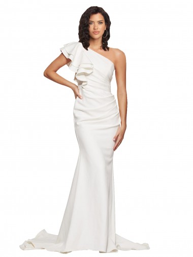 Marfim Um Ombro Sem Mangas Bainha Vestidos de Madrinha / Vestidos de Festa Online