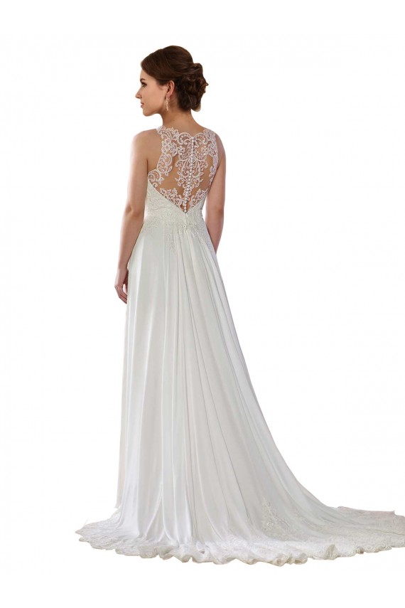 Marfim Decote Ilusão Sem Mangas Linha A Longo Chiffon Vestidos de Noiva Online