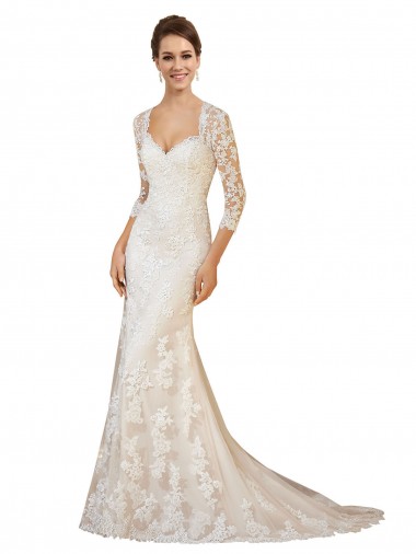 Marfim Amor Mangas Compridas Abrir de volta Bainha Vestidos de Noiva Online