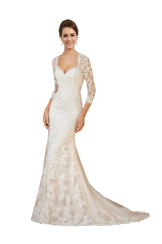 Marfim Amor Mangas Compridas Abrir de volta Bainha Vestidos de Noiva Online