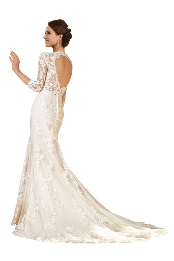 Marfim Amor Mangas Compridas Abrir de volta Bainha Vestidos de Noiva Online