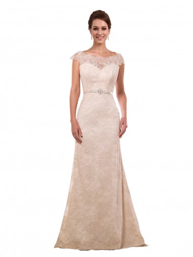 Marfim Amor Mangas Curtas Bainha Vestidos de Noiva Online