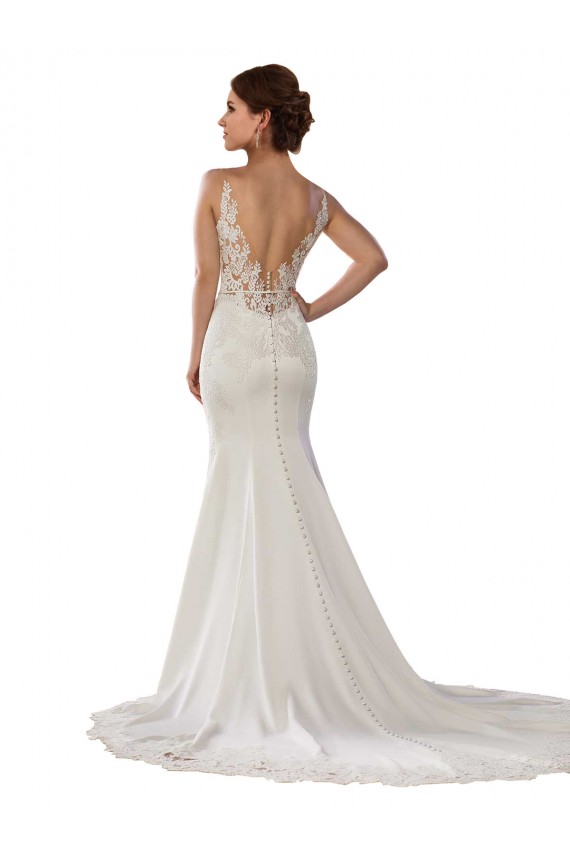 Marfim Decote V Sem Mangas Sereia Longo Renda & Crepe Esticado Vestidos de Noiva Online