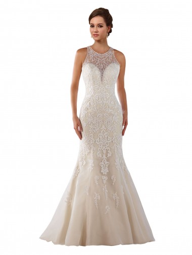 Marfim Amor Sem Mangas Sereia Renda Longo Vestidos de Noiva Online