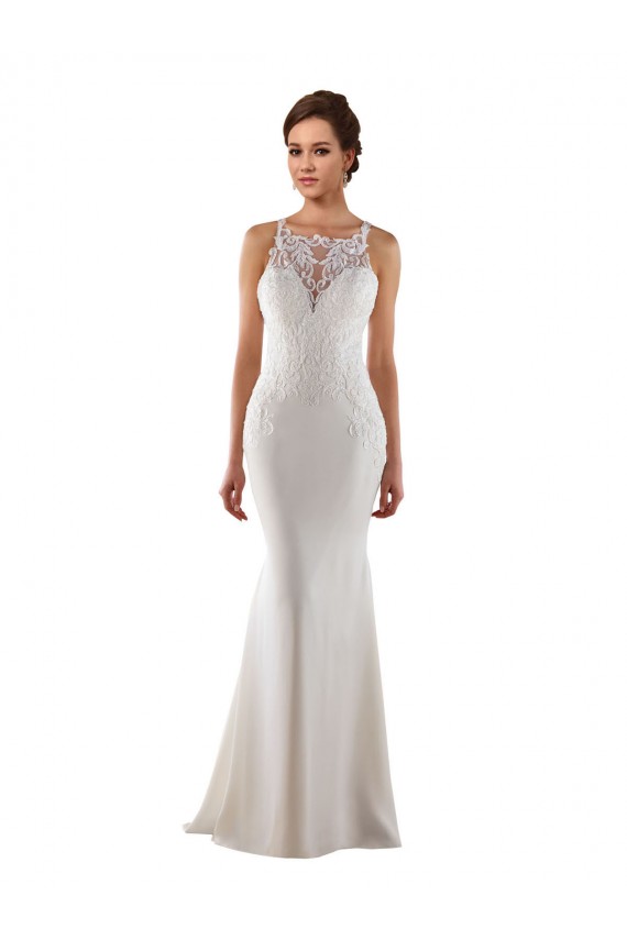 Marfim Amor Sem Mangas Sereia Renda & Crepe Esticado Longo Vestidos de Noiva Online