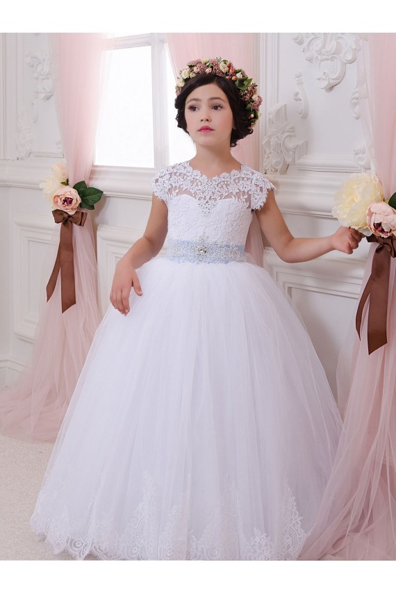 Marfim Amor Mangas Curtas Vestido de Baile Longo Vestidos para Meninas de Flores Online