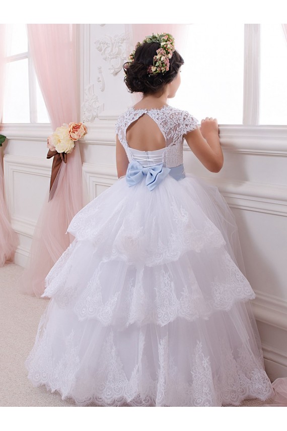 Marfim Amor Mangas Curtas Vestido de Baile Longo Vestidos para Meninas de Flores Online