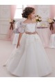 Marfim Decote Alto Mangas Curtas Buraco da fechadura Vestido de Baile Vestidos para Meninas de Flores Online