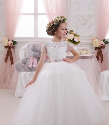Marfim Amor Sem Mangas Vestido de Baile Vestidos para Meninas de Flores Online