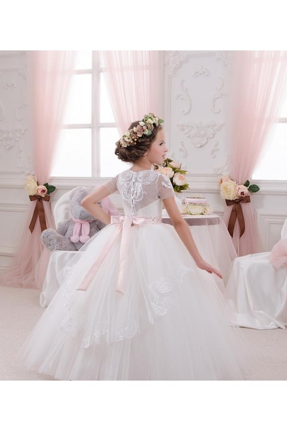 Marfim Amor Sem Mangas Vestido de Baile Vestidos para Meninas de Flores Online