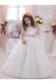 Marfim Barco Sem Mangas Vestido de Baile Tule & Renda Vestidos para Meninas de Flores Online