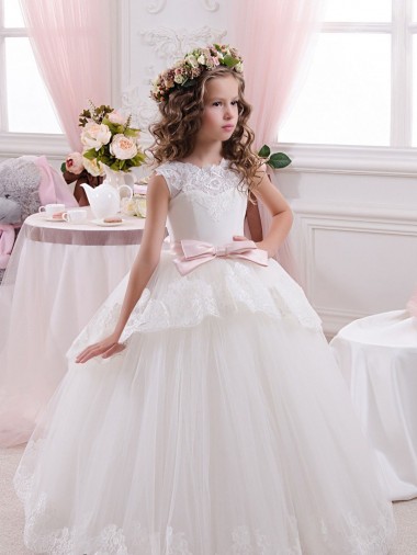 Marfim Amor Sem Mangas Costas em V Vestido de Baile Vestidos para Meninas de Flores Online