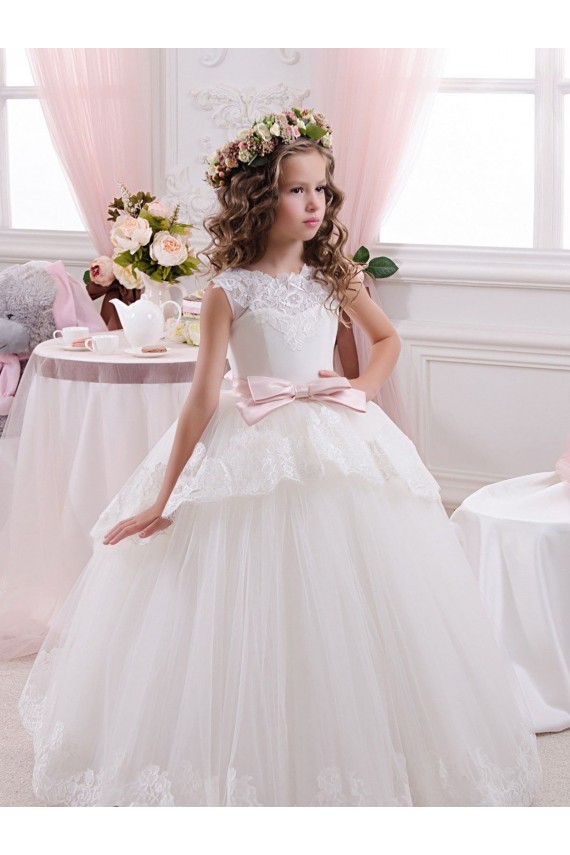 Marfim Amor Sem Mangas Costas em V Vestido de Baile Vestidos para Meninas de Flores Online