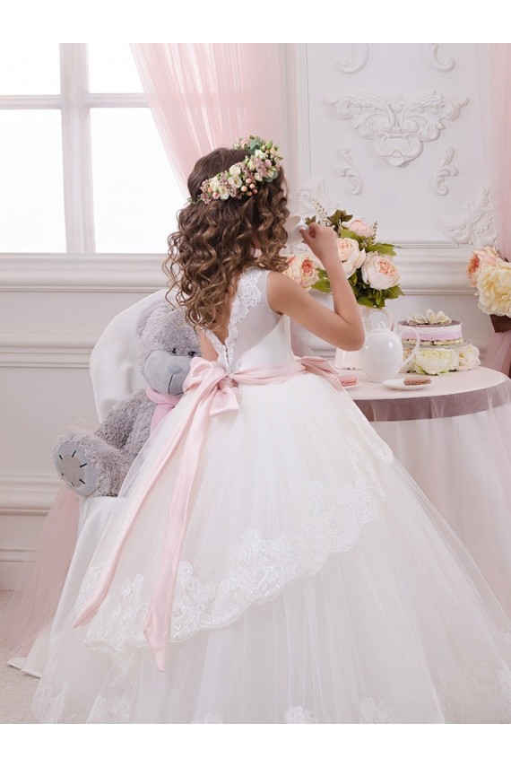 Marfim Amor Sem Mangas Costas em V Vestido de Baile Vestidos para Meninas de Flores Online