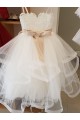 Marfim Decote Alto Sem Mangas Vestido de Baile Vestidos para Meninas de Flores Online