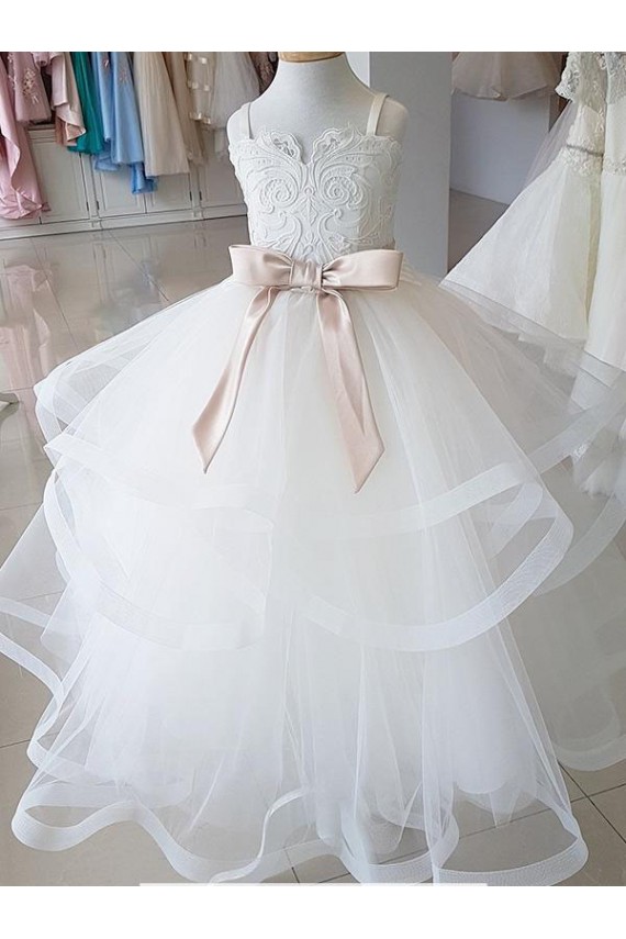 Marfim Decote Alto Sem Mangas Vestido de Baile Vestidos para Meninas de Flores Online