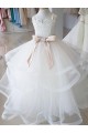 Marfim Decote Alto Sem Mangas Vestido de Baile Vestidos para Meninas de Flores Online