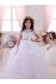 Marfim Amor Mangas Curtas Vestido de Baile Vestidos para Meninas de Flores Online