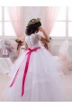Marfim Amor Mangas Curtas Vestido de Baile Vestidos para Meninas de Flores Online