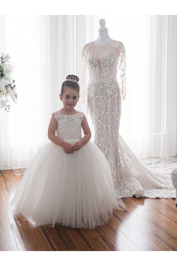 Marfim Barco Sem Mangas Vestido de Baile Vestidos para Meninas de Flores Online