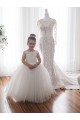 Marfim Barco Sem Mangas Vestido de Baile Vestidos para Meninas de Flores Online