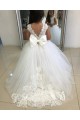 Marfim Barco Sem Mangas Vestido de Baile Vestidos para Meninas de Flores Online