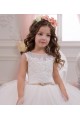 Marfim Barco Sem Mangas Vestido de Baile Longo Tule & Renda Vestidos para Meninas de Flores Online