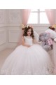 Marfim Barco Sem Mangas Vestido de Baile Longo Tule & Renda Vestidos para Meninas de Flores Online