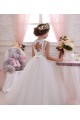 Marfim Decote Alto Sem Mangas Buraco da fechadura Vestido de Baile Vestido para Meninas de Flores Online