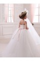 Marfim Amor Sem Mangas Vestido de Baile Tule Vestidos para Meninas de Flores Online