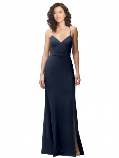 Marinha Negra Decote Alto Sem Mangas Criss Cruz Bainha Vestidos de Madrinha / Vestidos de Noite / Vestidos de Festa Online
