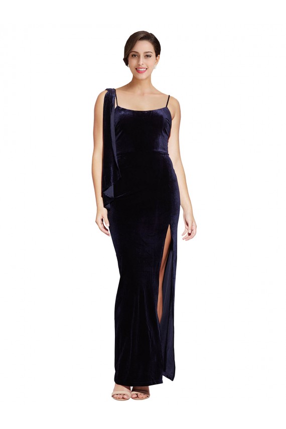 Marinha Negra Decote Quadrado Sem Mangas Lombar Bainha Vestidos de Madrinha / Vestidos de Noite / Vestidos de Festa Online