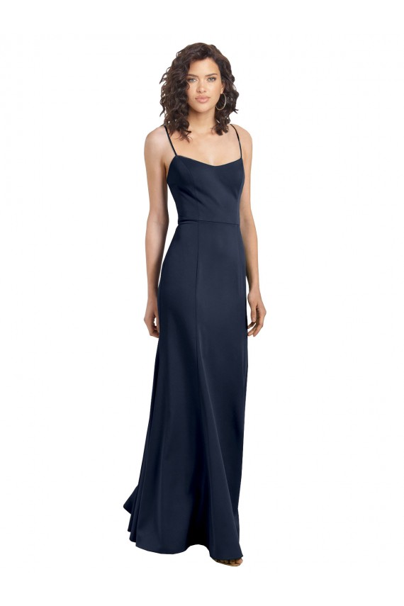 Marinha Negra Colher Sem Mangas Lombar Bainha Longo Vestidos de Madrinha / Vestidos de Noite / Vestidos de Festa Online