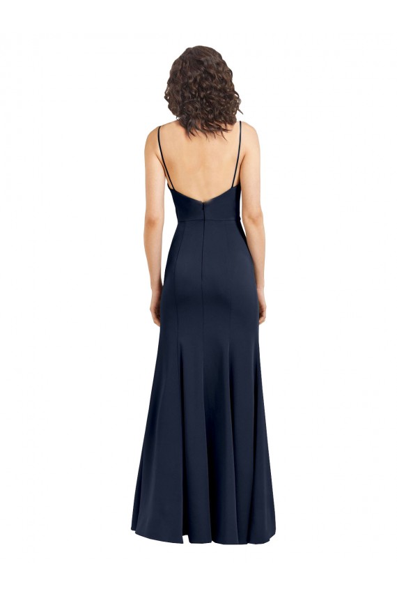Marinha Negra Colher Sem Mangas Lombar Bainha Longo Vestidos de Madrinha / Vestidos de Noite / Vestidos de Festa Online