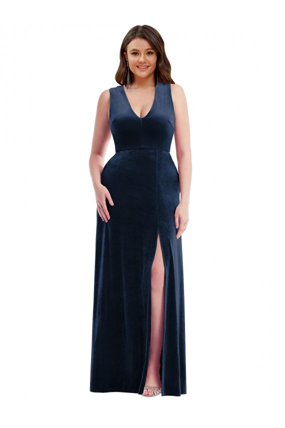Marinha Negra Decote V Sem Mangas Bainha Vestidos de Madrinha / Vestidos de Noite / Vestidos de Festa Online