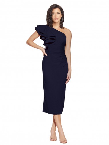 Marinha Negra Um Ombro Sem Mangas Bainha Curto Vestidos de Madrinha / Vestidos de Noite / Vestidos de Festa Online