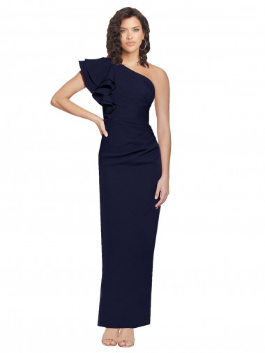 Marinha Negra Um Ombro Sem Mangas Bainha Vestidos de Madrinha / Vestidos de Noite / Vestidos de Festa Online