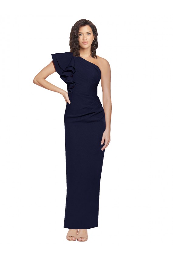 Marinha Negra Um Ombro Sem Mangas Bainha Vestidos de Madrinha / Vestidos de Noite / Vestidos de Festa Online