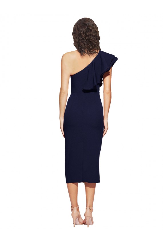 Marinha Negra Um Ombro Sem Mangas Bainha Curto Vestidos de Madrinha / Vestidos de Noite / Vestidos de Festa Online