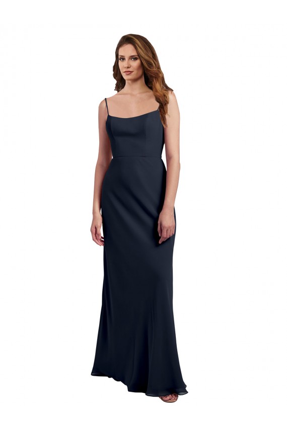 Marinha Negra Colher Sem Mangas Abrir de volta Linha A Vestidos de Madrinha / Vestidos Formais Online