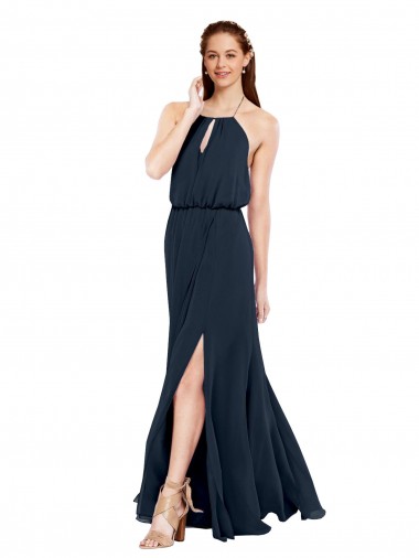 Marinha Negra Cabeçada Sem Mangas Criss Cruz Linha A Vestido de Festa / Vestidos de Noiva Online