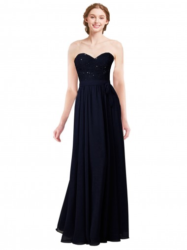 Marinha Negra Amor Sem Mangas Linha A Vestido Formais / Vestido de Madrinha Online
