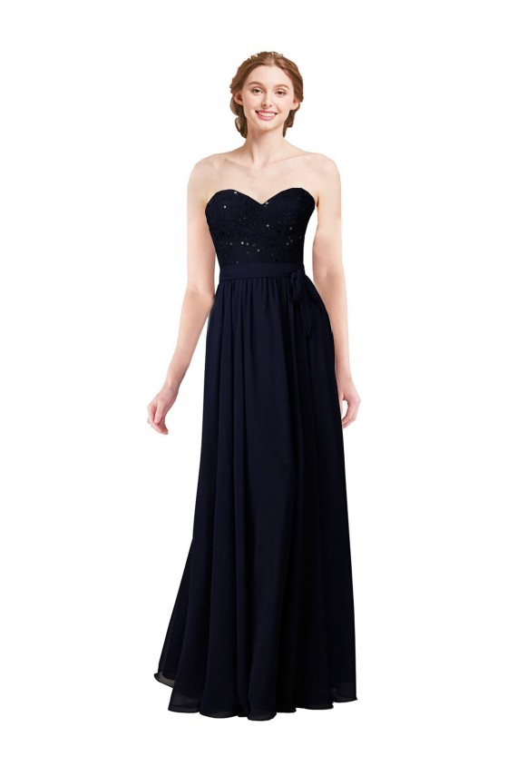 Marinha Negra Amor Sem Mangas Linha A Vestido Formais / Vestido de Madrinha Online