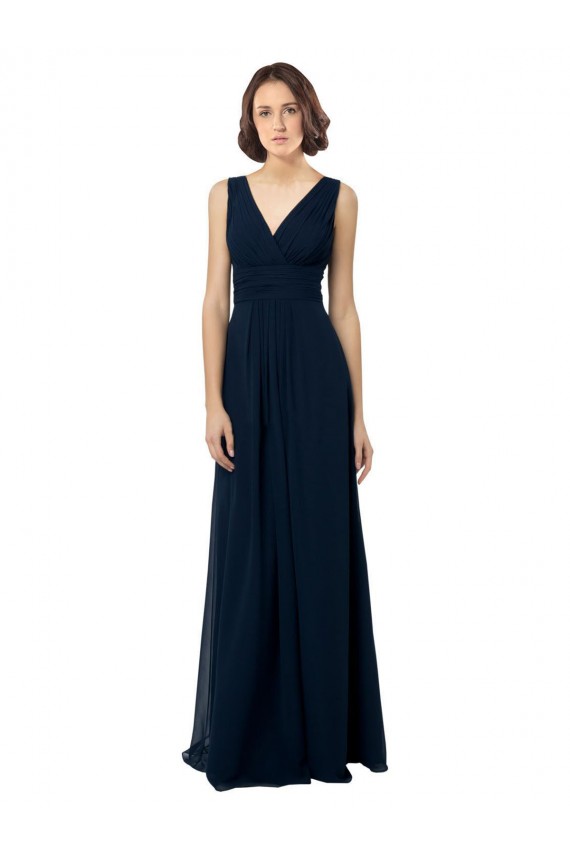 Marinha Negra Decote V Sem Mangas Costas em V Linha A Vestido de Madrinha / Vestido Formais Online