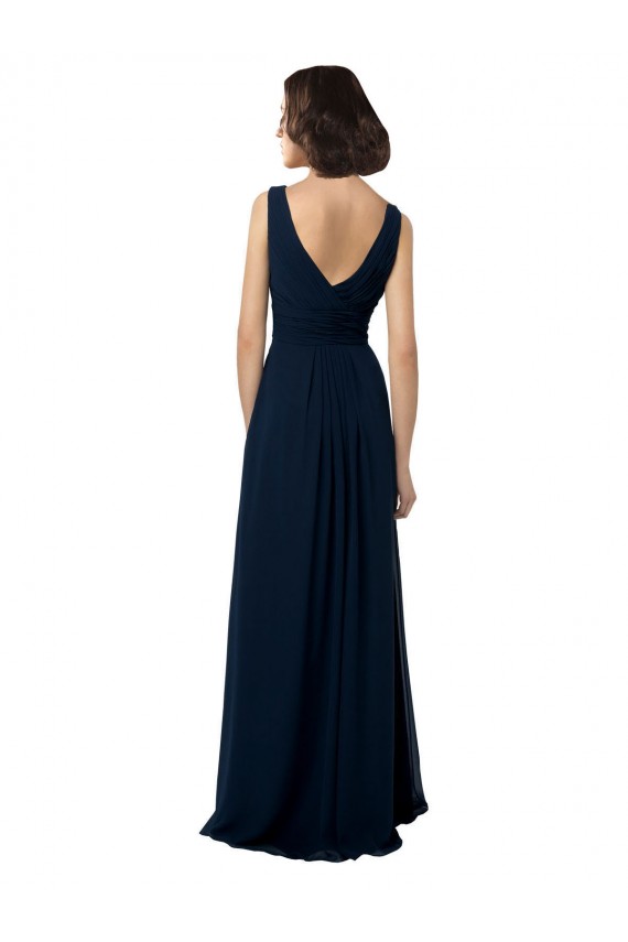 Marinha Negra Decote V Sem Mangas Costas em V Linha A Vestido de Madrinha / Vestido Formais Online