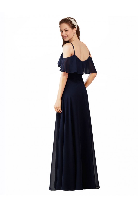 Marinha Negra Decote V Sem Mangas Linha A Vestido de Madrinha Formais / Vestido de Festa Online