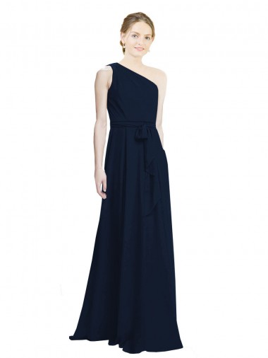 Marinha Negra Um Ombro Sem Mangas Linha A Vestido de Madrinha / Vestido de Noite Online